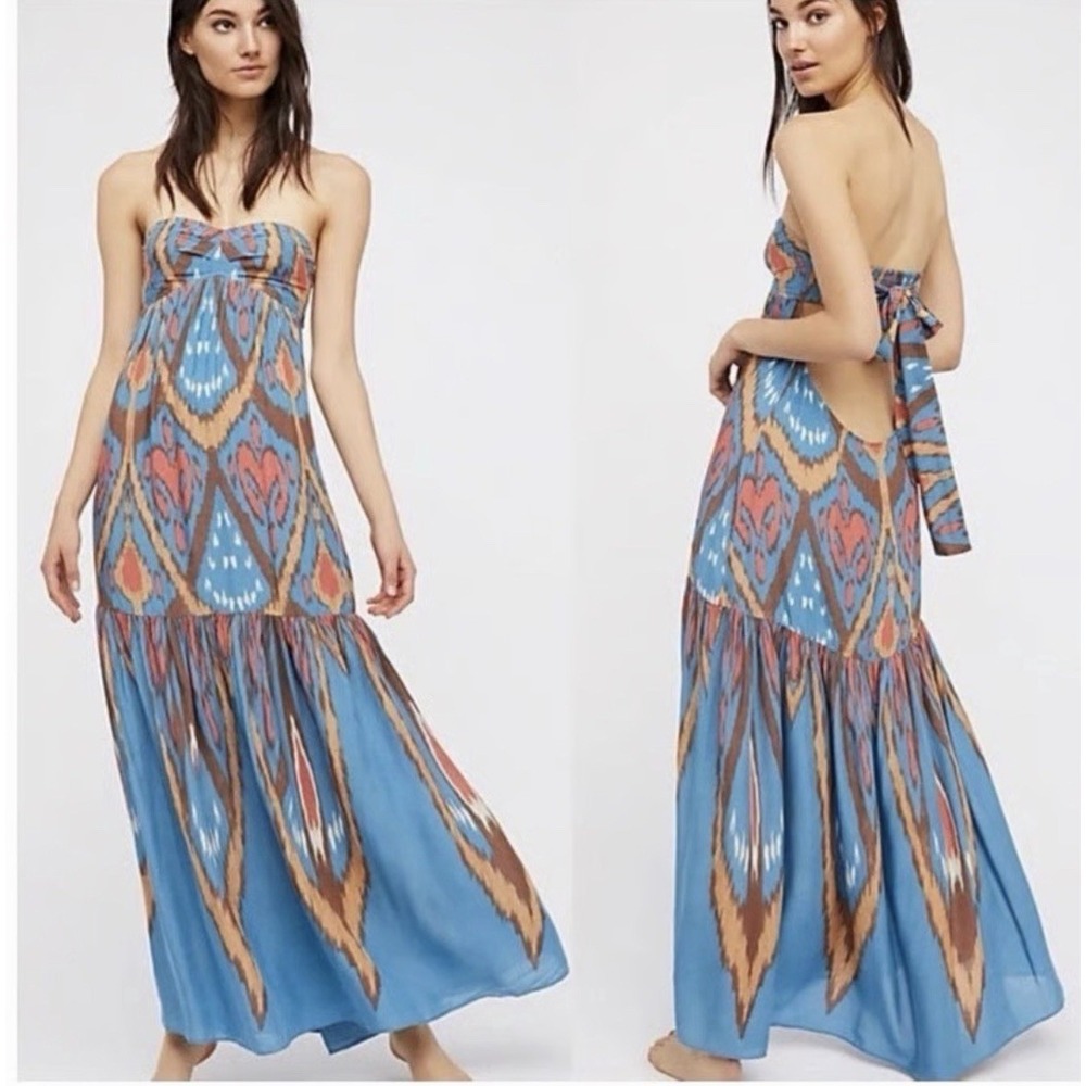 Free People Mojave Maxi Dress Strapless Boho Festival Indie Tribal Strapless S
